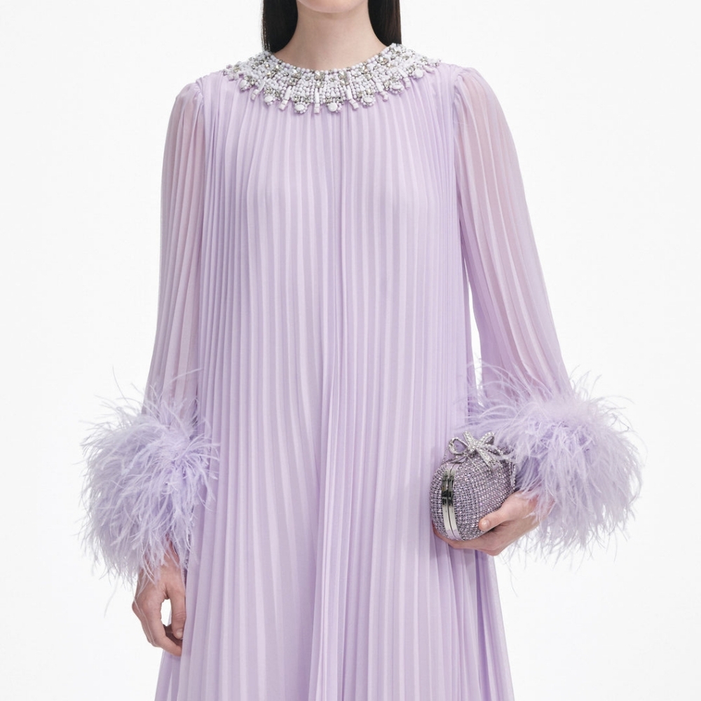 Self-Portrait Lilac Chiffon Feather Midi Dress - Picture 4 of 6